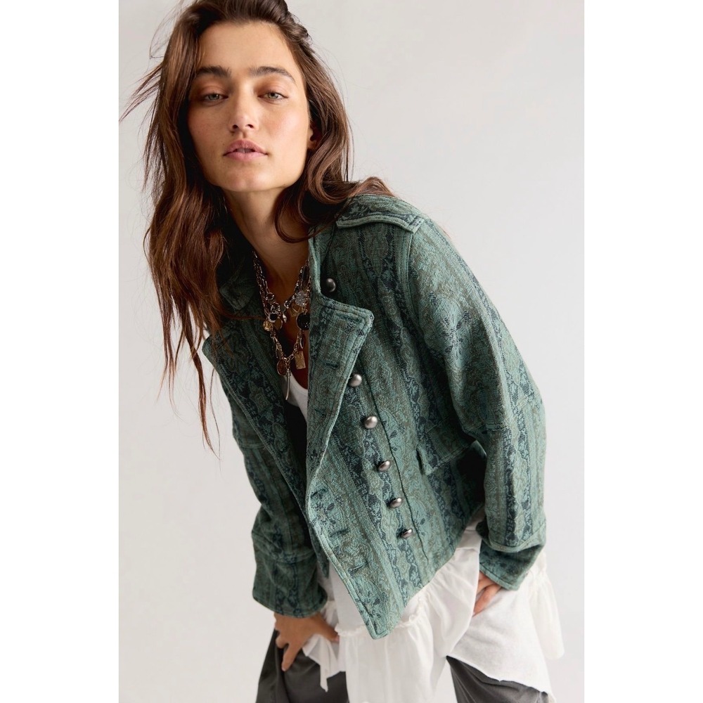 Free People Lotty Jacquard military Band Jacket NWOT